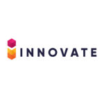 a logo with colorful triangles