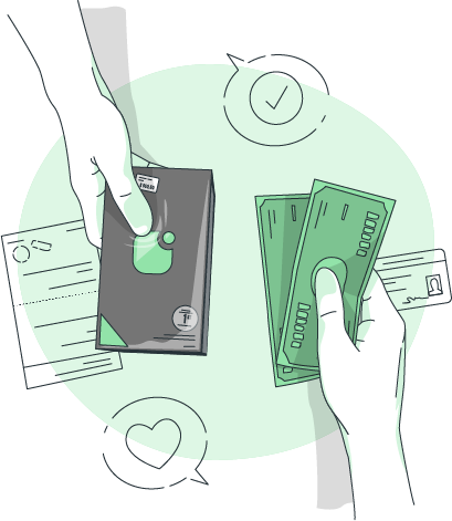 a cartoon of hands holding money
